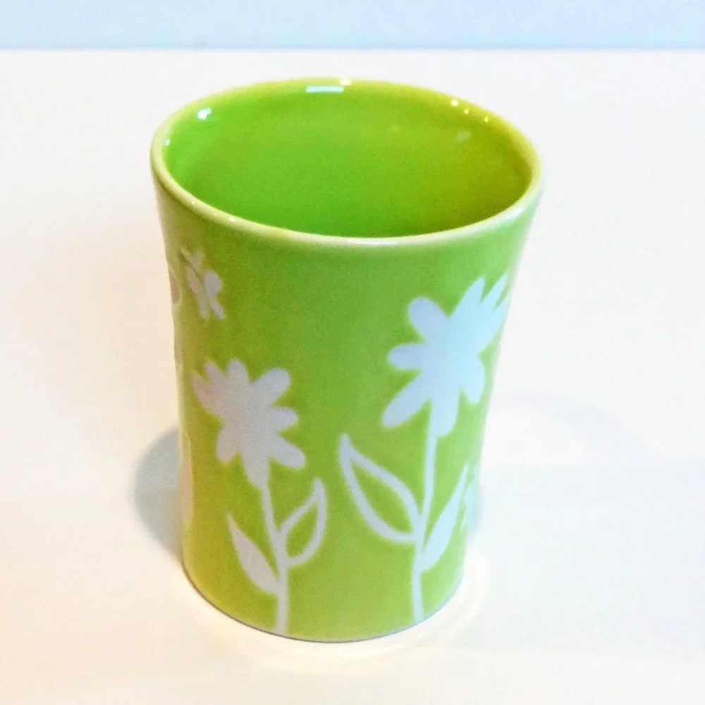 Starbucks 2007 Lime Green White Flower & Butterflies Mug Collectible